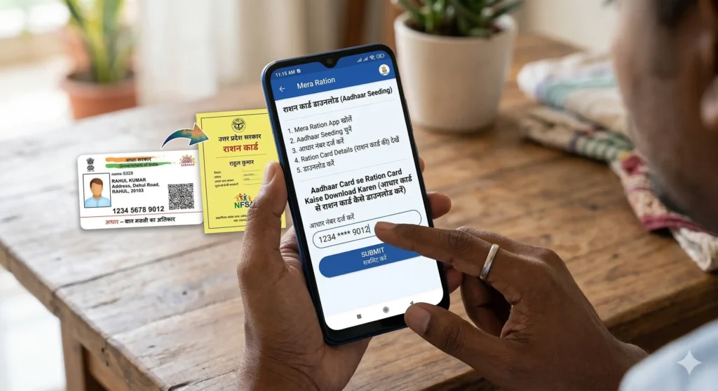 Aadhaar card se ration card kaise download karen mobile par